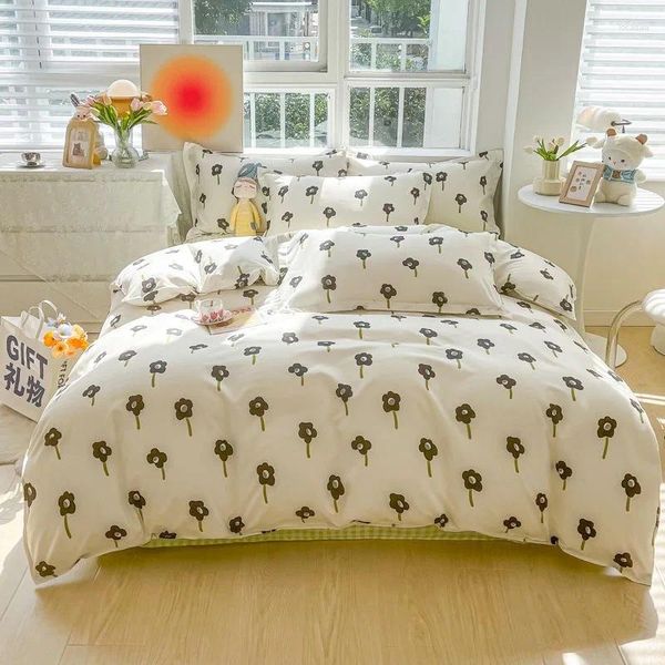 Conjuntos de cama estilo coreano quatro peças conjunto floral impressão princesa colcha capas lençóis fronhas única pessoa três z