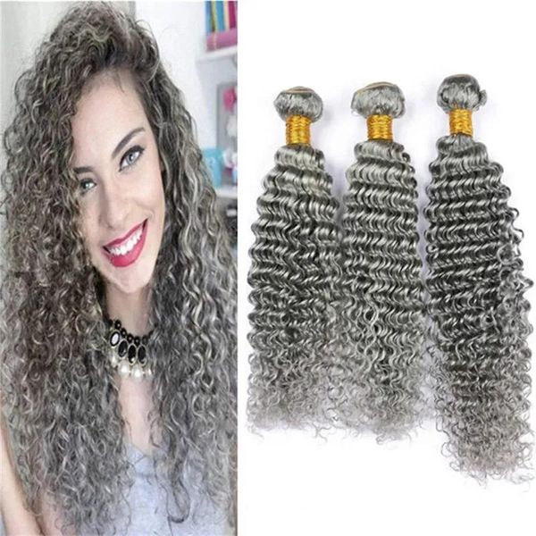 Extensions Grau Brasilianisches Haar Bundles Tiefe Welle Lockiges Menschliches Haar Weben 3 Bundles Angebote 8A Günstige Farbe Grau Reine Haarverlängerungen