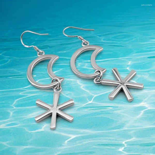 Orecchini pendenti in vero argento sterling 925 per donna, regalo di compleanno per gioielli di moda femminile con stella lunare carina