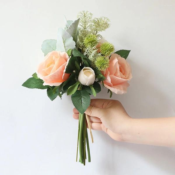 Dekorative Blumen 1 Bündel Seidenrosenstrauß Heimdekoration Zubehör Hochzeit Party mit gefälschten Pflanzen Diy Hortensien Künstliche Rosen