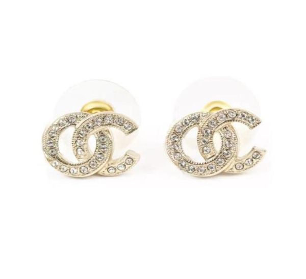 Pendientes de letras Studs Mujeres Moda Diseñador simple Rhinestone Colgante Ear Charm Street Party Joyería Lucky Gold White K C2338123