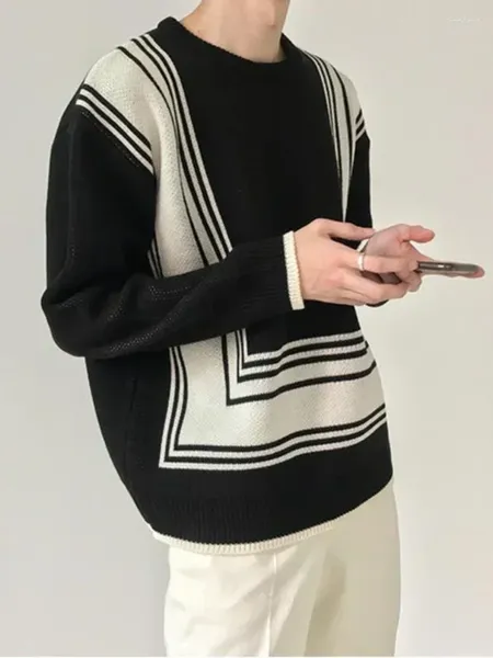 Maglioni da uomo Maglione lavorato a maglia Girocollo maschile Abbigliamento a righe Pullover Nero Bianco Colletto tondo Felpa spessa Inverno Designer Lusso X