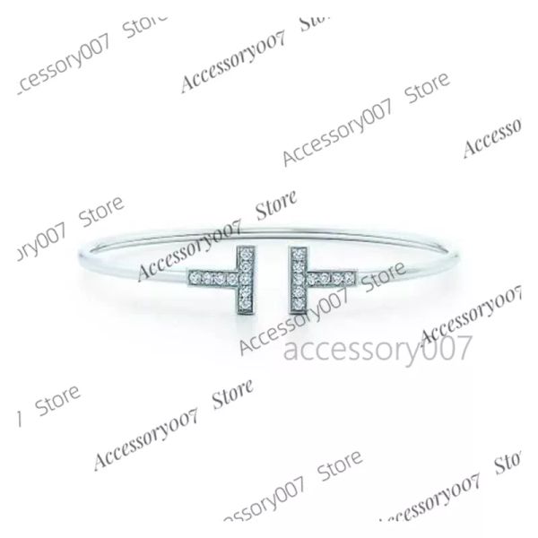 pulseira de joias de designer de alta qualidade Tiffay pulseira dupla t 925 banhado a prata esterlina 18K diamante incrustado com furo completo liso elástico em forma de T Seiko