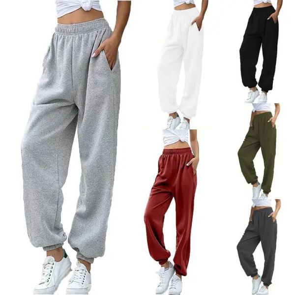 Kadın Moda Yeni Elastik Bel Konforlu Spor Pantolon Toz Taytlar Günlük Homewear 6 Renk Harajuku Çok yönlü pantolon