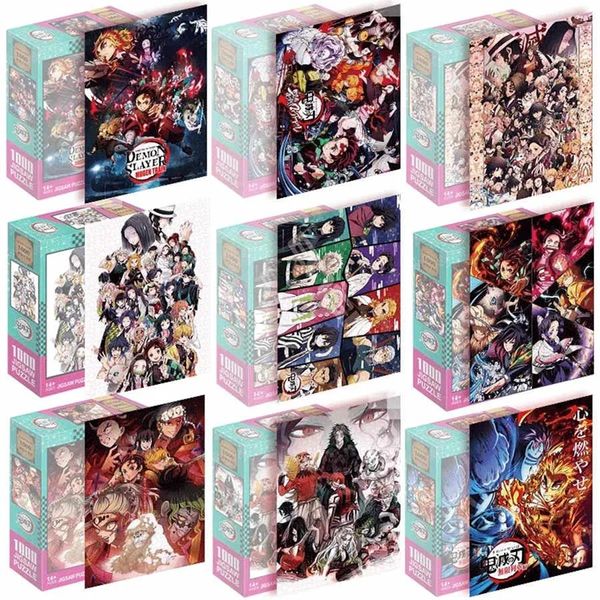 Puzzle 1000 PCS Serie di Cartoni Animati Jigsaw Anime Puzzle Demon Slayer Kimetsu No Yaiba Carta Kamado Tanjirou Bambini Giocattoli Educativi Regali