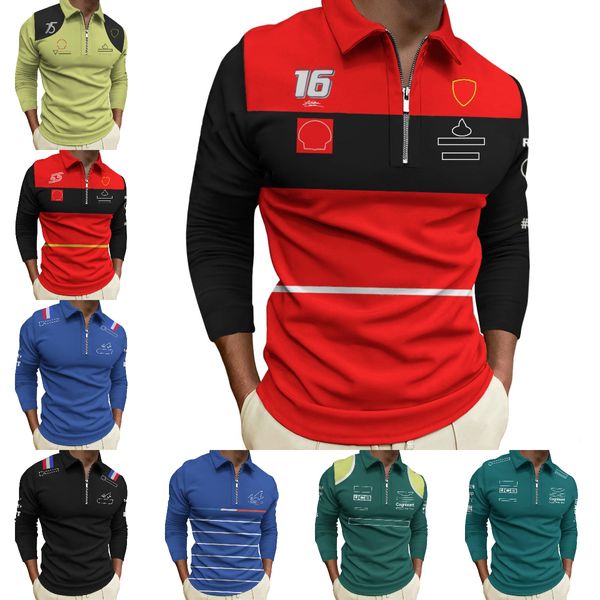 2024 YENİ F1 Uzun Kollu Polo Gömlek T-Shirt Formül 1 Yarım Zip T-Shirt Jersey Takım Sürücü Yarış Takımı Üniforma Erkek Moda Büyük Boy T-Shirt