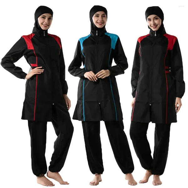 Abbigliamento etnico Modesto donne musulmane Hijab Costume da bagno Zipper Swim Surf Wear Copertura completa Burkini Costume da bagno arabo islamico Costumi da bagno Maillot De