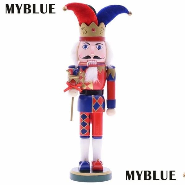 Myblue 37 cm Vintage Holz-Clown-Skulptur-Statue, Nussknacker-Figur, Puppe, Ornamente, Heim- und Raumdekoration, Zugang Dhbra