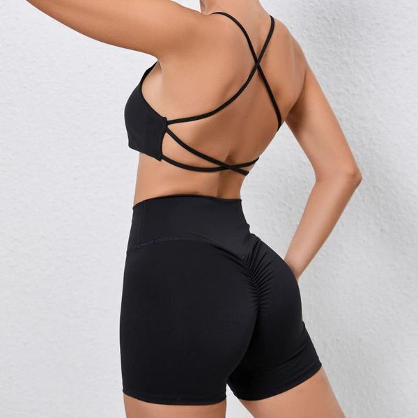 Tute da donna Set corti da palestra Tuta nera sexy senza schienale Tuta da donna a due pezzi Yoga Fitness Crop Top in abbigliamento donna abbinato