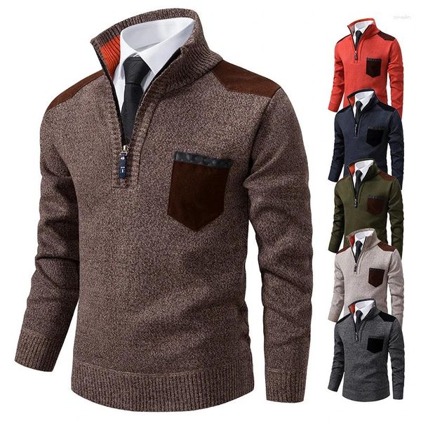 Мужские свитера, мужские свитера, кашемировые толстые рубашки поло, корейская блузка с половиной молнии, холодная блузка с воротником-стойкой, осенне-зимняя верхняя одежда, роскошная ткань