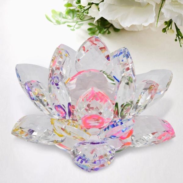 Estatuetas decorativas criativas de cristal de quartzo flor de lótus artesanato colorido enfeites de vidro de mesa para casa festa de casamento decoração interna de carro