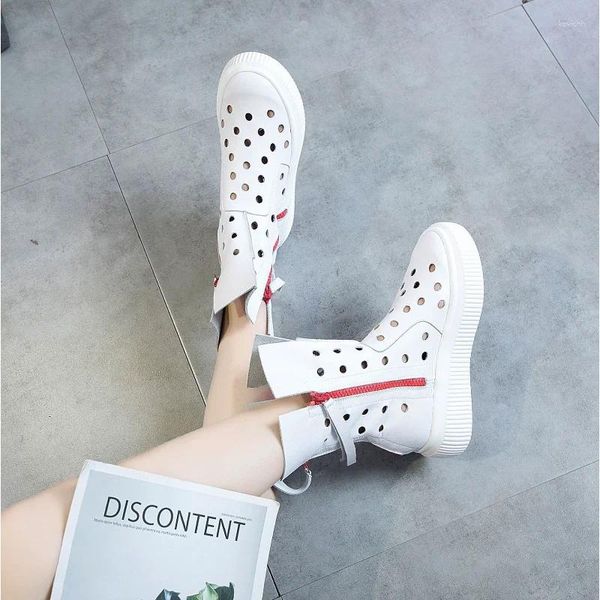 Botas de couro oco buraco legal para feminino 2024 verão grosso sola matsuke sapatos femininos na moda borla plataforma das mulheres