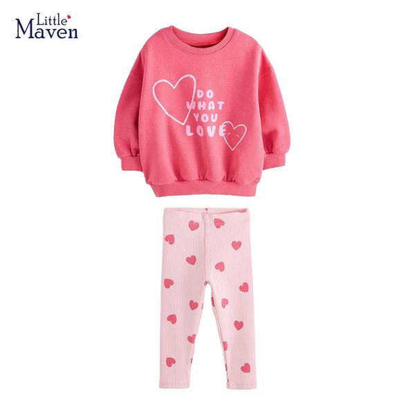 Little Maven Vestiti per adolescenti Vestiti per neonate Felpa con cappuccio in cotone rosa Imposta vestiti casual autunnali per ragazze per bambini 2-7 anni 240104