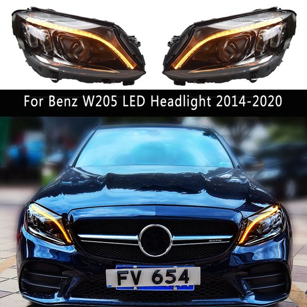 Para benz w205 led farol 14-20 faróis c200 c260 c300 drl luz de circulação diurna streamer sinal de volta indicador cabeça lâmpada