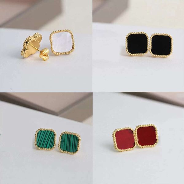 2023 Bolder vier Blattklee Ohrring Ohrringe Designer für Frauen Mode Schmuck Frau Gold plattiert blau rot rosa Ohrringschmuck Geschenke Accessoires Accessoires