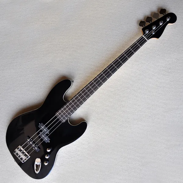 Бело-черная 4-струнная электрическая бас-гитара с накладкой из палисандра на 20 ладов, настраиваемая