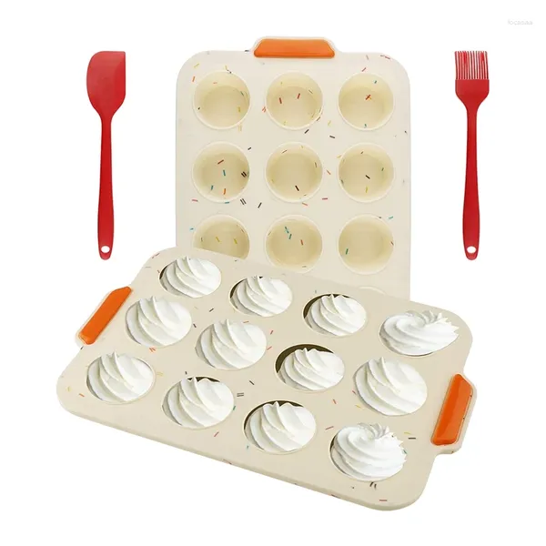 Moldes de cozimento Silicone Antiaderente Muffins Pan 2 Pack Cupcake para 12 copos Mold Brownies Pudim