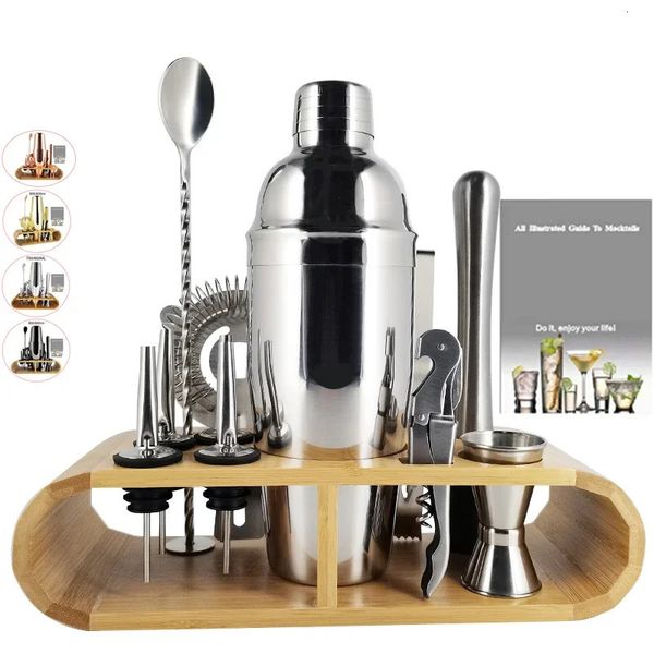 750 ml 600 ml Edelstahl Bar Cocktail Shaker Set Barware Tools Sets mit Holzgestell 240104