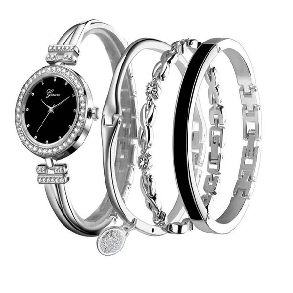 Venda de luxo 4 peças conjuntos relógio feminino diamante moda relógios quartzo delicado senhora relógios pulso pulseiras ginaves brand262p