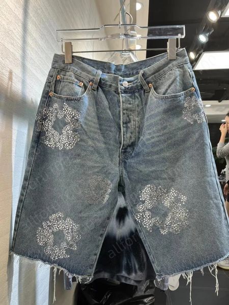 Flor completa impressão calças jeans oversized streetwear em linha reta casual homens e mulheres denim lágrimas calças