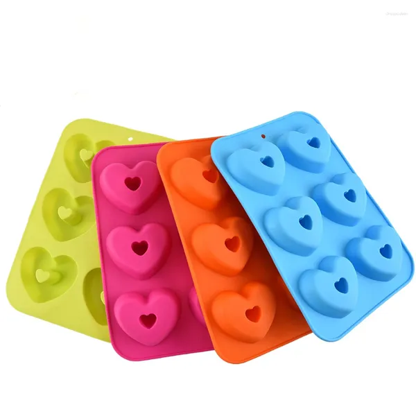 Moldes de cozimento 6 cavidade em forma de coração donut molde silicone antiaderente bandeja reutilizável dobrado donuts fabricante colorido sobremesa macia fazendo ferramenta