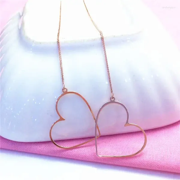 Dangle Küpeler Klasik Tasarımlar 585 Mor Altın Kalp Şeklinde Kadınlar için 14K Gül Basit Uzun Kulak Çizgisi Partisi Takı