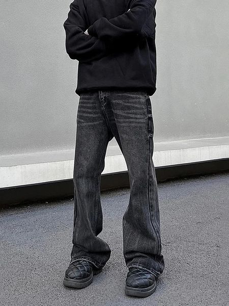 Широкие джинсы Мужские черные свободные прямые расклешенные брюки Летняя повседневная уличная одежда Винтажные осенние джинсовые брюки High Street Y2k 240104