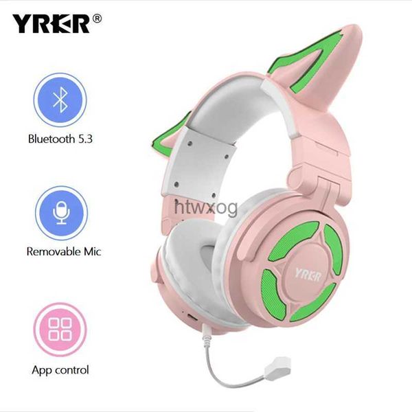 Écouteurs de téléphone portable YK069 Fox Ear Bluetooth 5.3 Casque sans fil avec microphone HD enfichable RVB Lumière clignotante pour fille Cadeau mignon YQ240105