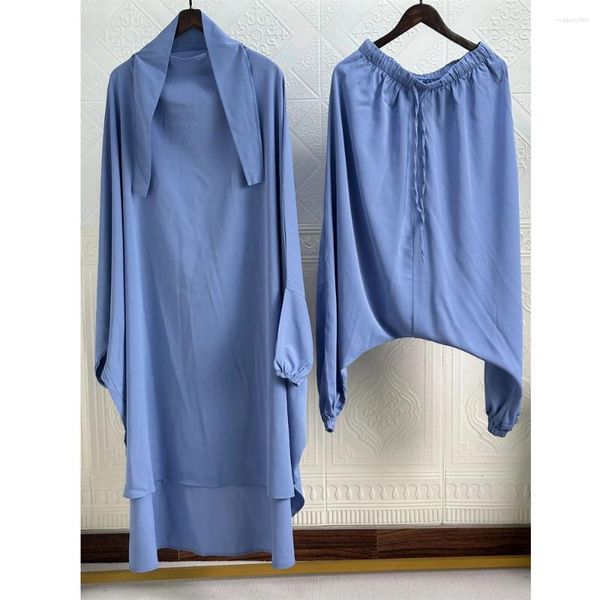 Roupas étnicas 2 peças Abaya Eid Hooded Overhead Hijab Khimar Oração Manga Longa Burqa Calças Definir Dubai Árabe Kaftan Robe Islâmico Vestidos