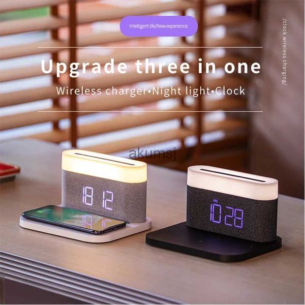 Carregadores sem fio S26 15W Carregador sem fio Carregamento rápido Mesa Night Light com relógio LED Pequena lâmpada de mesa Brilho ajustável Acessórios para telefone YQ240105