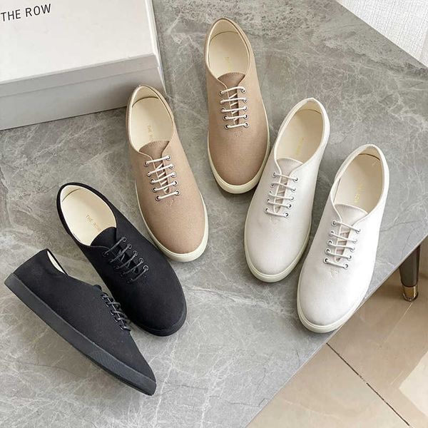 Puro originale The * Row nuova scarpa slip-on in pelle con lacci in puro cotone con fondo piatto piccole scarpe bianche scarpe casual da donna estive