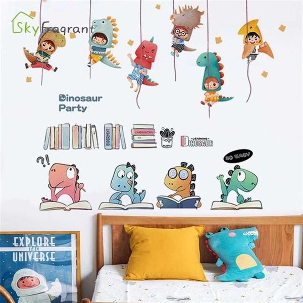 Grandi adesivi murali Simpatico dinosauro Combinazione Casa Autoadesiva Camera dei bambini Decorazione Camera da letto Comodino Decorazione Studio Adesivo 211195G