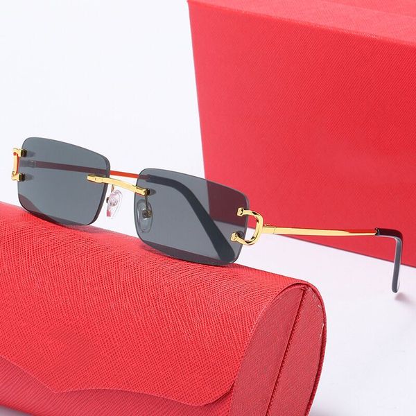 Sonnenbrille für Damen, Herren, Designer, klassisch, Carti-Sonnenbrille, Wasserbüffelhorn, Spiegelbeine, Metall, rechteckiger Rahmen, Brillengestell, UV400-Sonnenbrille