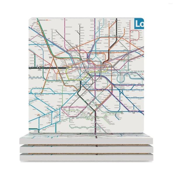 Tischsets London AllRail Map Keramik-Untersetzer (quadratisch) Kaffeetassenständer Schwarz Set für Tassen