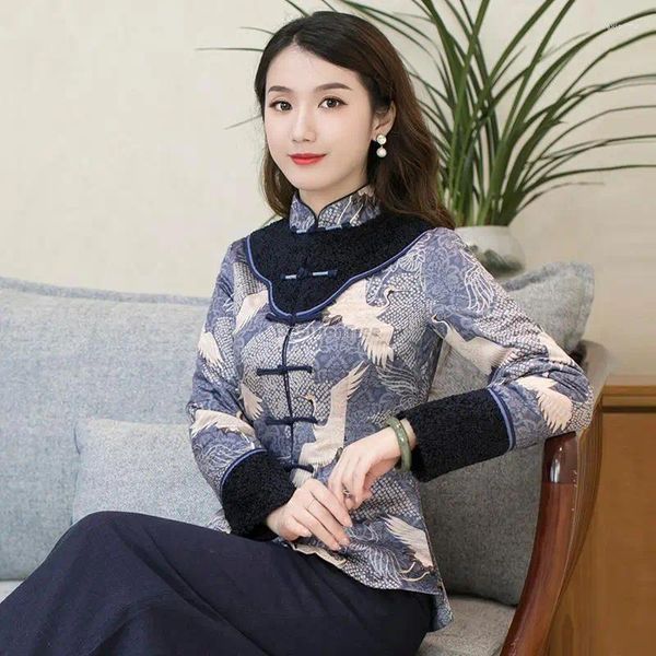 Abbigliamento etnico 2024 Tang Suit Donna Abito stile cinese Autunno Inverno Giacca Cheongsam Pan Fibbia Manica lunga Imbottita in cotone W64