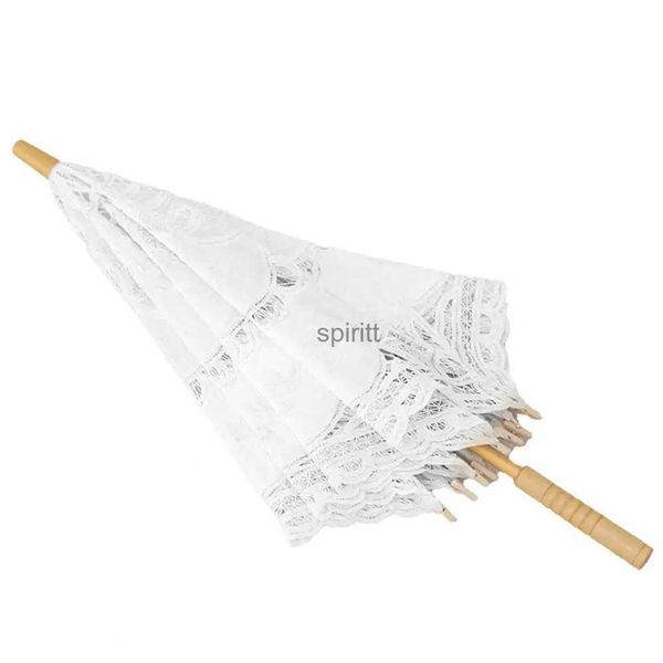 Guarda-chuvas New Sun Umbrella Algodão Bordado Nupcial Guarda-chuva Branco Marfim Lace Parasol Guarda-sol Guarda-chuva decorativo para casamento YQ240105