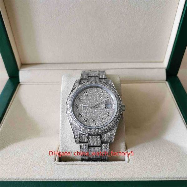 Ruoli Orologio Movimento automatico Fabbrica pulita con documenti di scatola Qualità Uomo arabo Datejust Bracciale con castone pieno di diamanti Asia 2813 Orologio da polso meccanico automatico