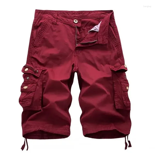 Shorts masculinos homens algodão carga 2024 verão exército militar tático homme masculino casual streetwear multi-bolso vermelho