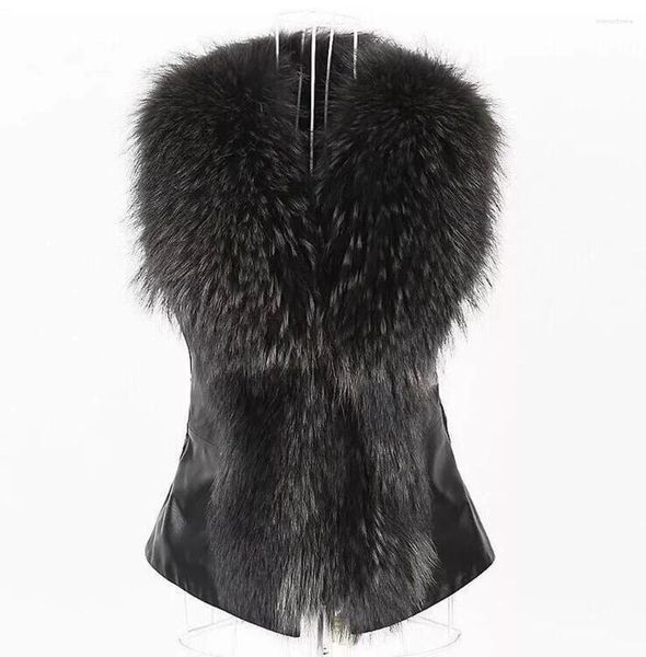 Pelliccia da donna VOLALO Gilet finto da donna con colletto in procione Gilet/giacche Cappotto invernale in PU lavorato a maglia Rex