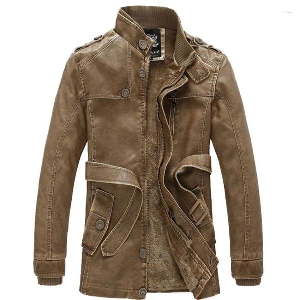 Jaquetas masculinas moda coreana jaqueta de couro falso para homens outono inverno casual roupas masculinas marca longo engrossado streetwear 2024