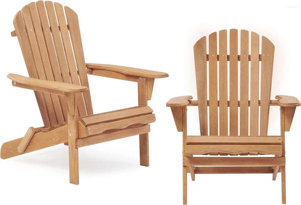 Set di 2 sedie Adirondack pieghevoli in legno per mobili da campeggio, sedie in legno semipreassemblate per patio esterno, giardino, prato, marrone chiaro
