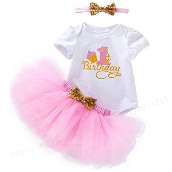 Shorts 1st Birthday Outfit Baby Girl Tutu Dress Set Toddler First Birthday Dress Romper Tutu Skirt Christenning Gown