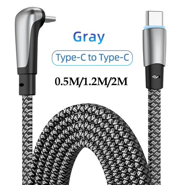 0,5 m 1,2 m 2 m Gomito PD 60 W USB C a Tipo C Cavo di ricarica rapido Cavo dati USB piatto Cavo di ricarica Cavo intrecciato in nylon ad angolo retto di 90 gradi per Samsung Xiaomi iPhone 15 Pro max