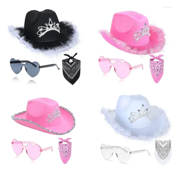 Berretti Western Cowboy Cowgirl Cappello Fedora per ragazze Ragazzi Bandana Occhiali da sole Drop