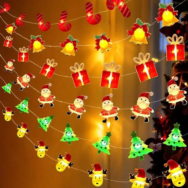 1 unidade LED luzes de corda para decoração de Natal, chapéu preto de Papai Noel, boneco de neve, boneco de gengibre, luzes coloridas de decoração, luzes coloridas de fio de cobre, modelos de caixa de bateria