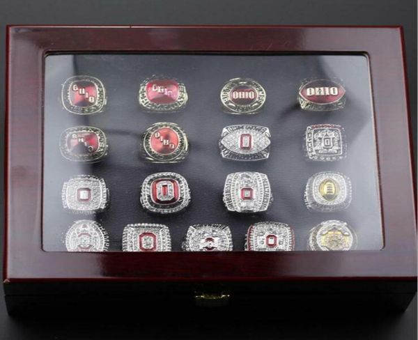 Set di anelli nazionali Ohio State Buckeyes da 17 pezzi, regalo con ventaglio in scatola di legno7524258