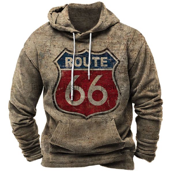 Felpe con cappuccio da uomo Felpe Autunno Vintage Felpa con cappuccio oversize Abbigliamento Route 66 Giacca da ciclismo Street Fashion Felpa maniche lunghe per uomo 230707