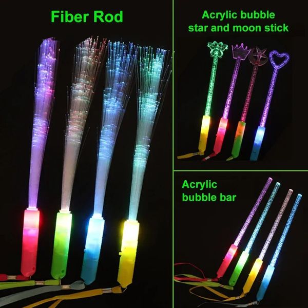 12pcs/set 3 mod LED Işık Çubuk Glow Fiber Optik Asaları Flash Yıldız Ay Çubukları Oyuncaklar Noel Doğum Günü Düğün Partisi Favors 240105