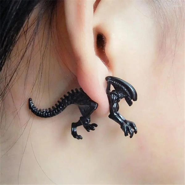 Orecchini a bottone 1 paio di dinosauri da donna vintage freddi alieni uomini animali piercing all'orecchio gioielli regali nero all'ingrosso