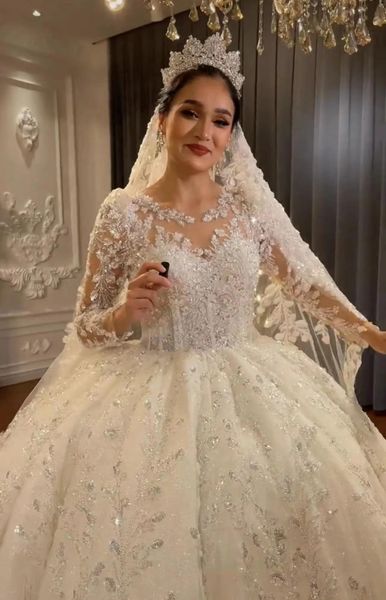 Abiti 2023 Abiti da sposa di lusso arabi Dubai Ball Gown Perline Cristalli bling abito lucido Vestido de Noiva Morbido tulle designer quinceaner